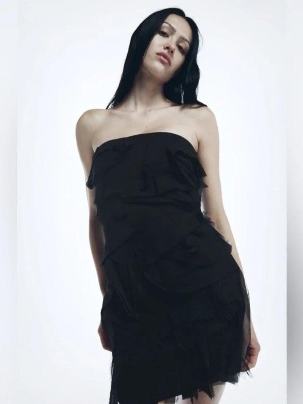ZARA - Strapless Tulle Black Mini Dress
